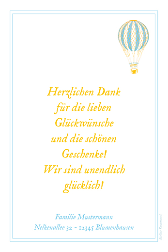 Dankeskarten Ballonfahrt blau gelb - Seite 2 Dankeskarten Ballonfahrt blau gelb - Seite 2