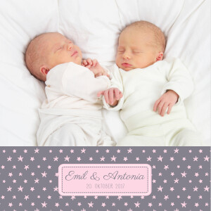 Geburtskarten Sterne Zwillinge Rosa