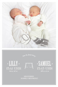 Geburtskarten Schaukel Zwillinge 5 Fotos grau