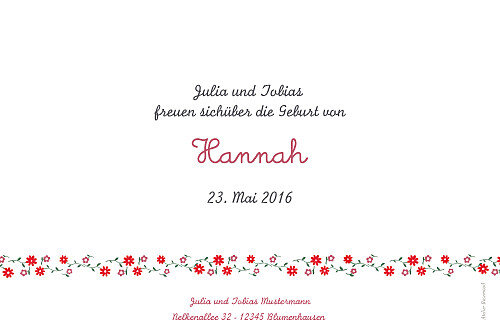 Geburtskarten Blümchen Foto rosa - Rückseite Geburtskarten Blümchen Foto rosa - Rückseite