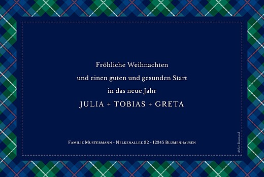 Weihnachtskarten Schottisch Blau & Gruen - Rückseite