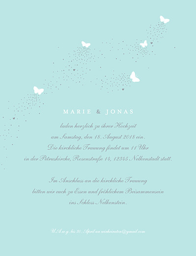 Hochzeitseinladungen Schmetterlinge Weiss & Zartblau - Seite 3