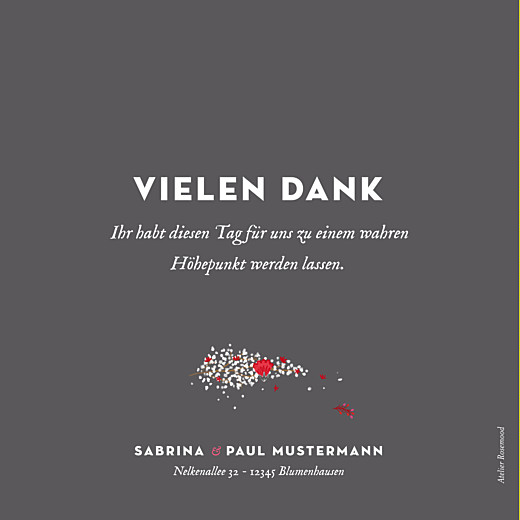 Dankeskarten Hochzeit Blumenkrone Grau - Vorderseite Dankeskarten Hochzeit Blumenkrone Grau - Vorderseite