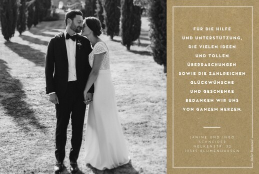 Dankeskarten Hochzeit Medaillon 4 Fotos lang Kraft - Rückseite Dankeskarten Hochzeit Medaillon 4 Fotos lang Kraft - Rückseite
