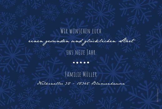 Weihnachtskarten Neujahrsflocken Weiß & Marineblau - Rückseite