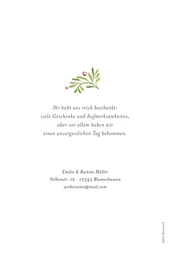 Dankeskarten Hochzeit Waldgeflüster Grün - Rückseite