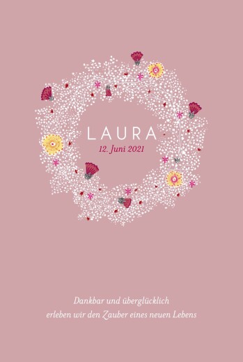 Geburtskarte Blumenkranz hoch rosa Geburtskarte Blumenkranz hoch rosa