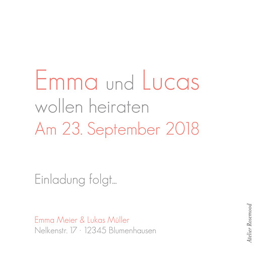 Save-the-Date Karte Stilvoll klein weiß Save-the-Date Karte Stilvoll klein weiß
