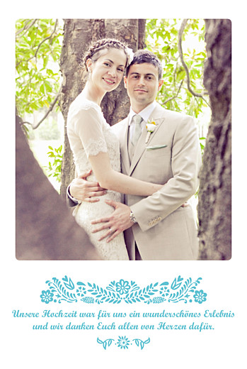 Dankeskarten Hochzeit Papel Picado (hoch) Blau - Vorderseite