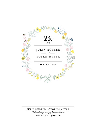 Hochzeitseinladungen Blütenzauber (hoch) Weiß - Vorderseite Hochzeitseinladungen Blütenzauber (hoch) Weiß - Vorderseite