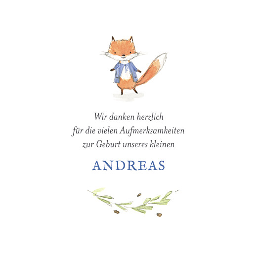 Dankeskarten Fuchs Aquarell Blau - Vorderseite