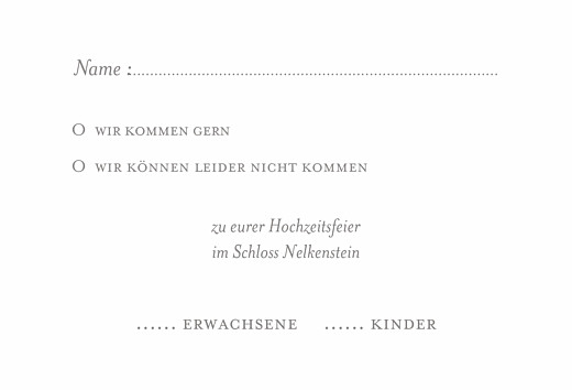 Antwortkarte Hochzeit Klassisch Weiß - Vorderseite Antwortkarte Hochzeit Klassisch Weiß - Vorderseite