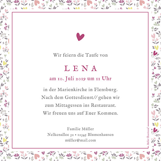 Taufeinladung Liberty herz foto violett Taufeinladung Liberty herz foto violett
