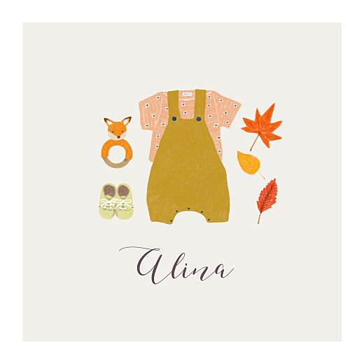 Geburtskarte Herbstoutfit gelb Geburtskarte Herbstoutfit gelb