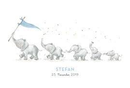 Geburtskarten 5 Elefanten Blau