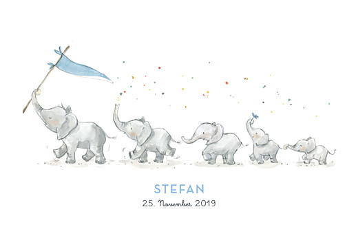 Geburtskarten 5 Elefanten Blau - Seite 1