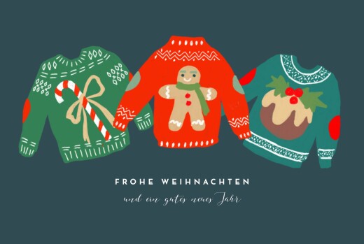 Weihnachtskarten Weihnachtspullover Blau - Vorderseite Weihnachtskarten Weihnachtspullover Blau - Vorderseite