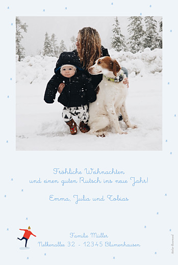 Weihnachtskarten Winterspaß Blau - Rückseite Weihnachtskarten Winterspaß Blau - Rückseite