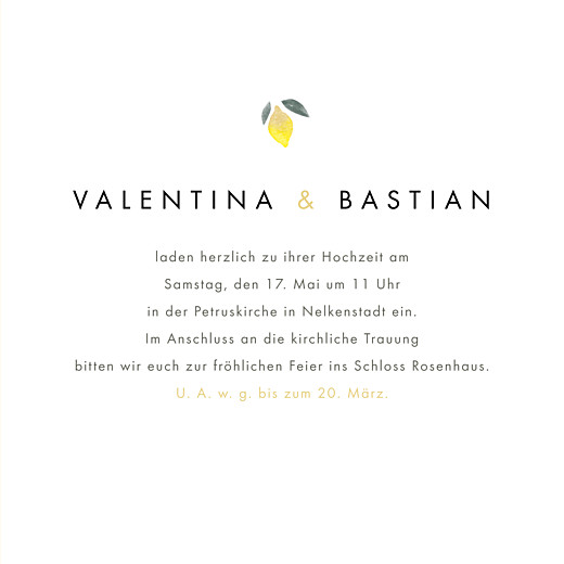 Hochzeitseinladung Palermo (klappkarte) weiß & gelb Hochzeitseinladung Palermo (klappkarte) weiß & gelb