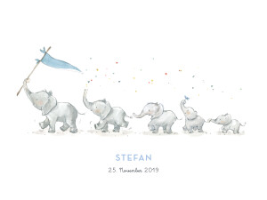 Poster klein 5 Elefanten Blau
