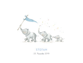 Poster klein 3 Elefanten Blau