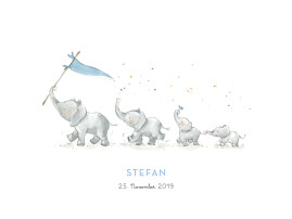 Poster klein 4 Elefanten Blau