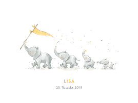 Poster klein 4 Elefanten Gelb