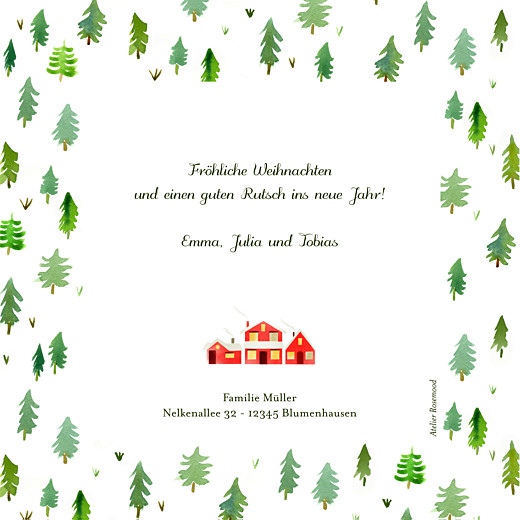 Weihnachtskarten Tannenwald Grün Rot - Rückseite