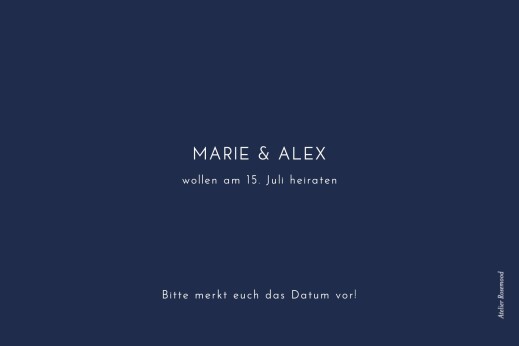 Save-the-Date Karten Edle Funken (Gold) Marineblau - Rückseite Save-the-Date Karten Edle Funken (Gold) Marineblau - Rückseite
