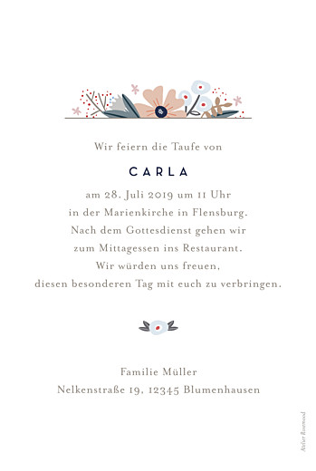 Taufeinladung Blumenensemble weiß - Seite 2 Taufeinladung Blumenensemble weiß - Seite 2