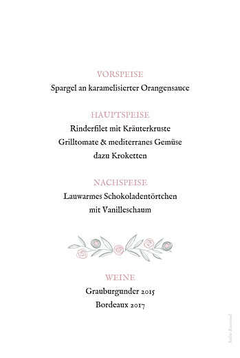 Menükarten Taufe Blütenzauber Weiß Rosa - Rückseite Menükarten Taufe Blütenzauber Weiß Rosa - Rückseite