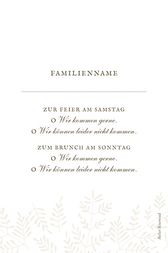 Antwortkarte Hochzeit Naturspiel Beige - Rückseite Antwortkarte Hochzeit Naturspiel Beige - Rückseite