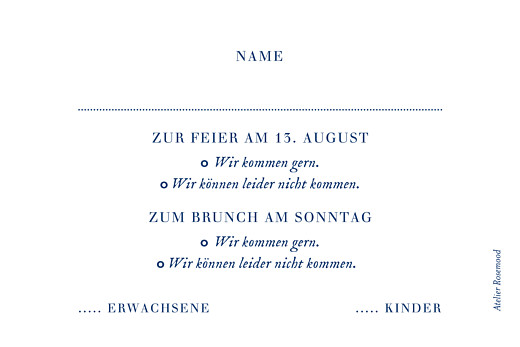 Antwortkarte Hochzeit Naturnah Bleu - Rückseite Antwortkarte Hochzeit Naturnah Bleu - Rückseite