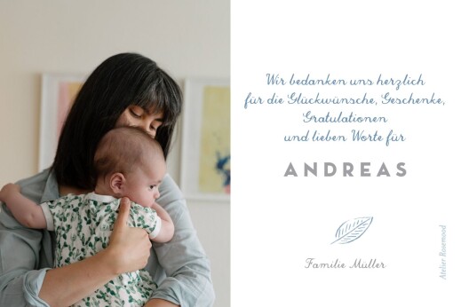Dankeskarten Freudenflug Blau - Rückseite Dankeskarten Freudenflug Blau - Rückseite