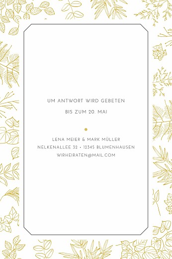 Antwortkarte Hochzeit Feine Blätter Gelb - Rückseite