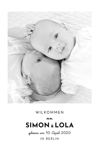 Geburtskarten Original 2 Fotos Zwillinge Weiß - Vorderseite