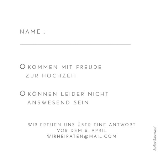 Antwortkarte Hochzeit Elegant Herz (Gold) Weiß - Rückseite Antwortkarte Hochzeit Elegant Herz (Gold) Weiß - Rückseite
