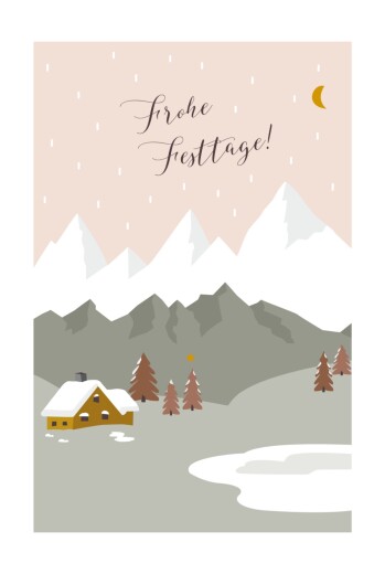 Weihnachtskarten Berghütte rosa - Seite 1