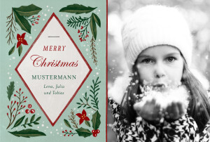 Weihnachtskarten Holly Blau & Gruen