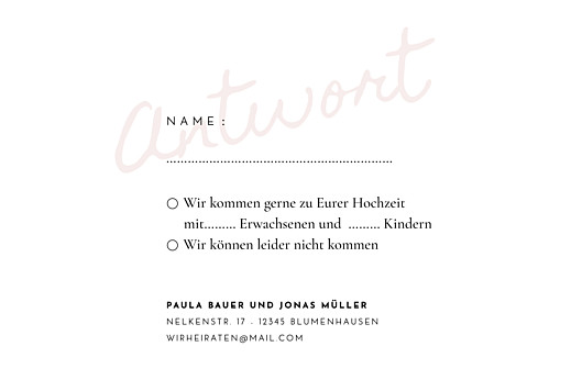 Antwortkarte Hochzeit Manuskript Rot - Rückseite Antwortkarte Hochzeit Manuskript Rot - Rückseite