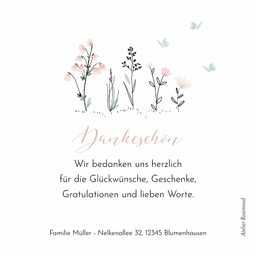 Dankeskarten Familienidylle Rosa - Rückseite Dankeskarten Familienidylle Rosa - Rückseite