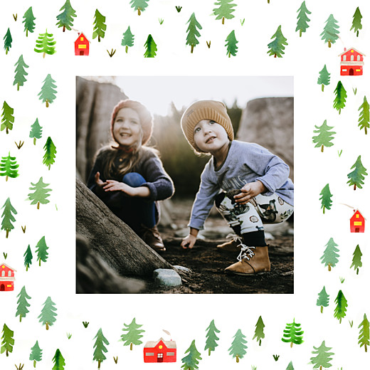 Weihnachtskarten Tannenwald Grün Rot - Vorderseite