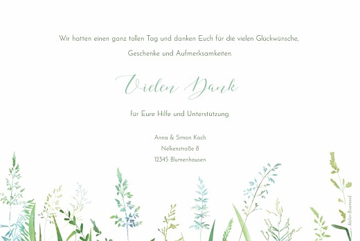 Dankeskarten Hochzeit Sommerwiese Grün - Rückseite Dankeskarten Hochzeit Sommerwiese Grün - Rückseite