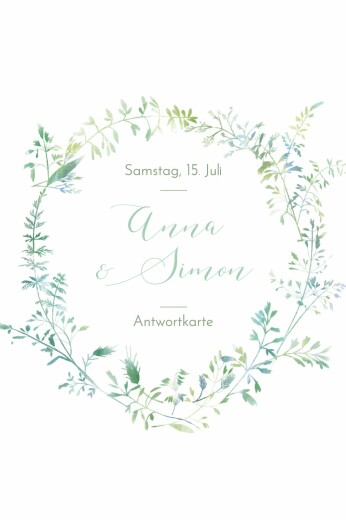 Antwortkarte Hochzeit Sommerwiese hoch Grün - Vorderseite Antwortkarte Hochzeit Sommerwiese hoch Grün - Vorderseite