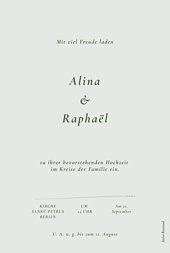 Hochzeitseinladungen Blättertanz Grün - Rückseite Hochzeitseinladungen Blättertanz Grün - Rückseite