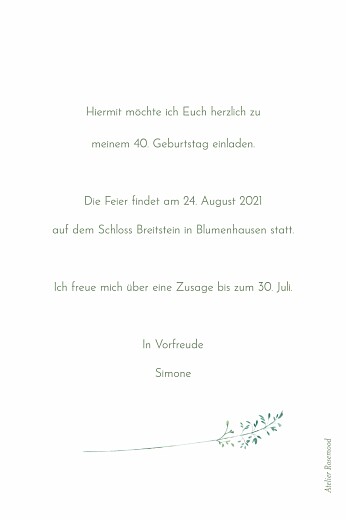 Geburtstagseinladungen Sommerwiese Grün - Rückseite Geburtstagseinladungen Sommerwiese Grün - Rückseite