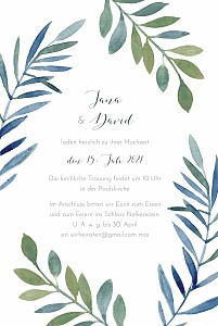 Hochzeitseinladungen grün zweige aquarell blau Hochzeitseinladungen grün zweige aquarell blau