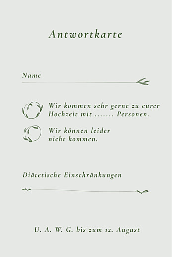 Antwortkarte Hochzeit Blättertanz hoch Grün - Rückseite