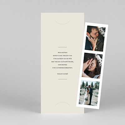 Dankeskarten hochzeit weiß stilvoll modern (fotostreifen) beige Dankeskarten hochzeit weiß stilvoll modern (fotostreifen) beige
