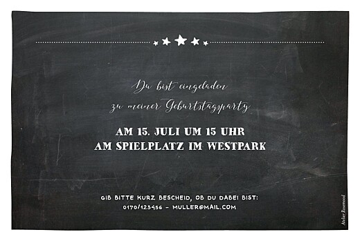 Einladungskarten Kindergeburtstag Kreidetafel Schwarz - Rückseite